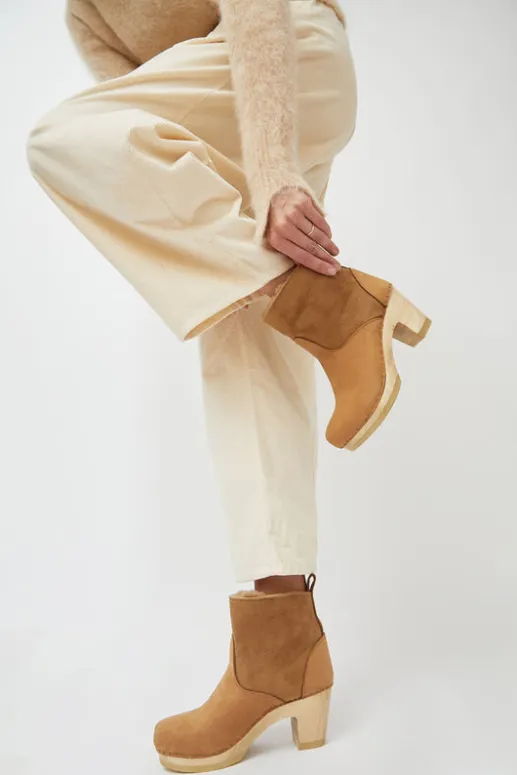 No.6 Store 5" Pull on Shearling Clog Boot on High Heel in Copper