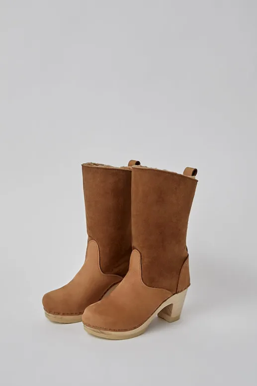 No.6 Store 9" Pull On Shearling Clog Boot on High Heel in Copper