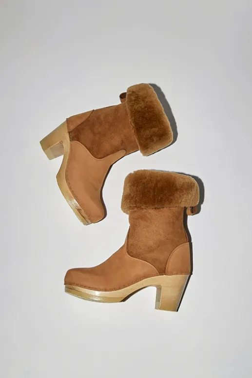 No.6 Store 9" Pull On Shearling Clog Boot on High Heel in Copper
