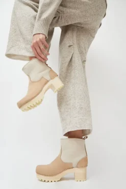 No.6 Store 5" Pull On Shearling Clog Boot on Mid Tread in Bone Suede on White Base