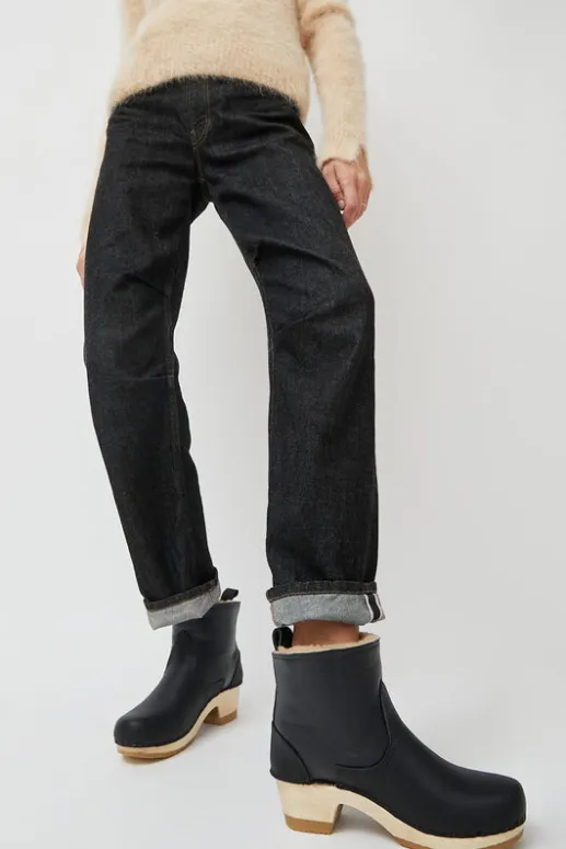 No.6 Store 5" Pull On Shearling Clog Boot on Mid Heel in Ink Aviator