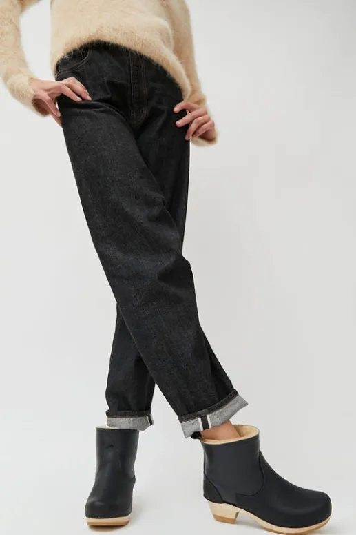 No.6 Store 5" Pull On Shearling Clog Boot on Mid Heel in Ink Aviator