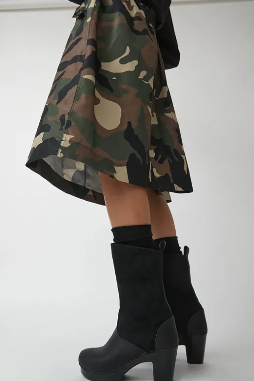 No.6 Store 9" Pull On Shearling Clog Boot on High Heel in Black Suede on Black Base