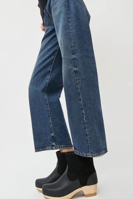 No.6 Store 5" Pull on Shearling Clog Boot on Mid Heel in Black Suede