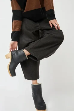No.6 Store 5" Pull On Shearling Clog Boot on High Heel in Ink Aviator