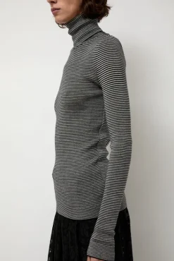 No.6 Store Alpha Rollneck in Espresso Fine Stripes