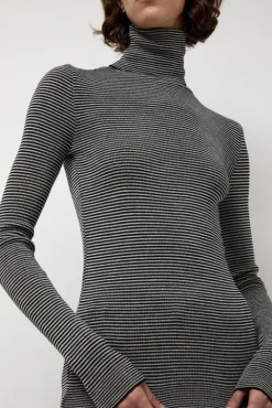 No.6 Store Alpha Rollneck in Espresso Fine Stripes