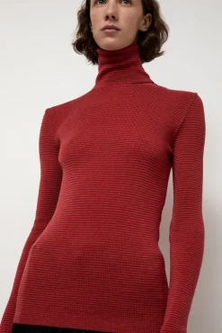 No.6 Store Alpha Rollneck in Paradise Red Fine Stripes