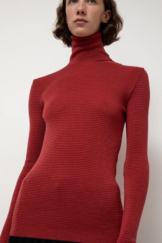 No.6 Store Alpha Rollneck in Paradise Red Fine Stripes