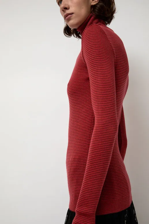 No.6 Store Alpha Rollneck in Paradise Red Fine Stripes