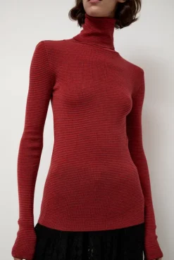 No.6 Store Alpha Rollneck in Paradise Red Fine Stripes