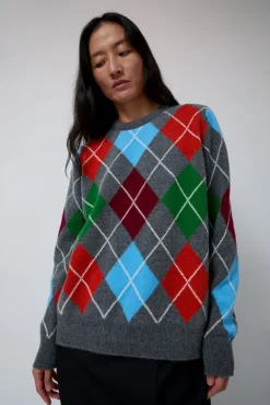 No.6 Store Argyle Crewneck Sweater in Derby and Adonis