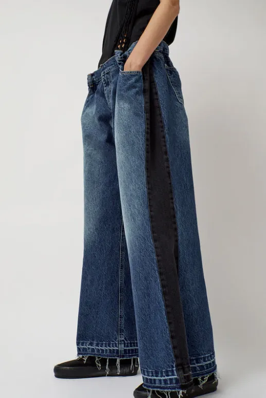 No.6 Store Baggy Jeans with Contrast Sidelines in Blue and Black