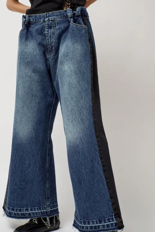 No.6 Store Baggy Jeans with Contrast Sidelines in Blue and Black