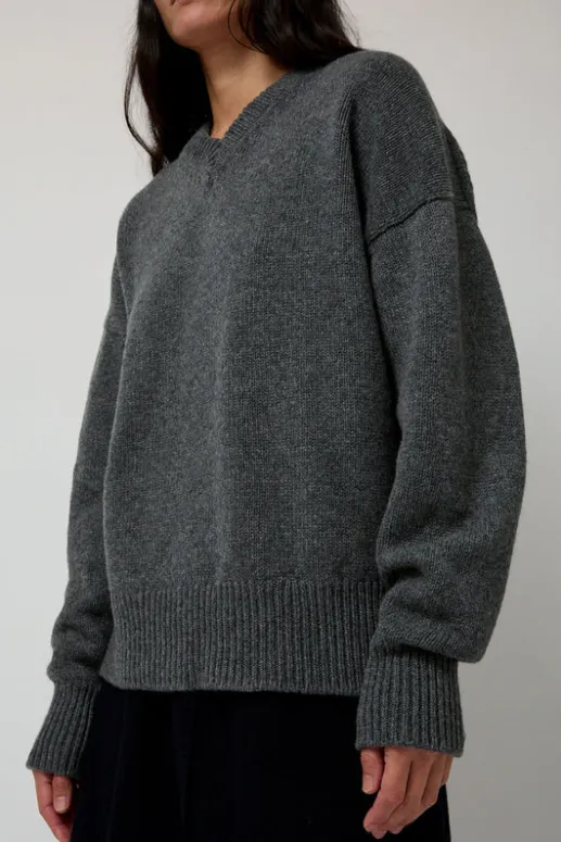 No.6 Store Balla Slouch V Neck Sweater in Derby Grey