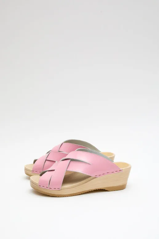 No.6 Store Basket Clog on Mid Wedge in Pink Patent