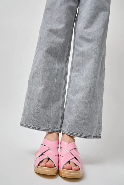 No.6 Store Basket Clog on Mid Wedge in Pink Patent