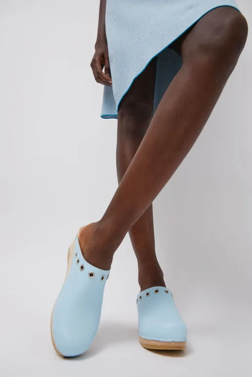 No.6 Store Bella Clog on Mid Wedge in Light Blue with Eyelets