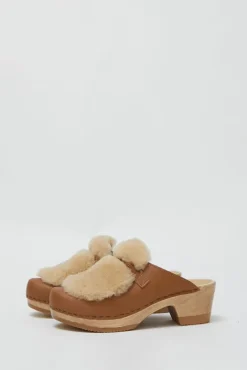 No.6 Store Billie Fur Clog on Mid Heel in Palomino