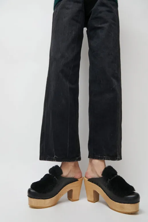 No.6 Store Billie Fur Clog on Platform in Black