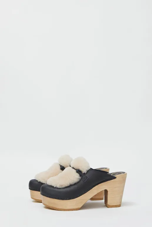 No.6 Store Billie Fur Clog on Platform in Indigo and Bone