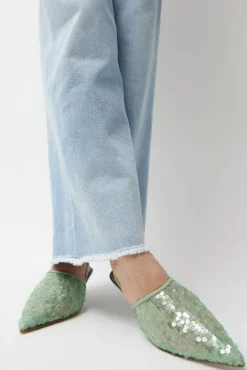 No.6 Store Bit Mules in Mint Sequin