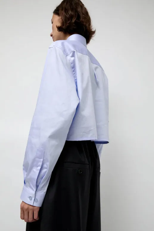 No.6 Store Blue Poplin Crop Shirt in Light Blue