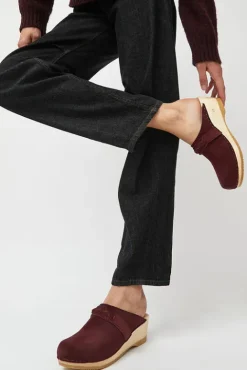 No.6 Store Bridget Clog on Mid Wedge in Burgundy Suede
