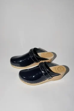 No.6 Store Bridget Clog on Mid Wedge in Navy Patent