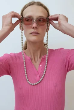 No.6 Store Brillenkette Silver Glasses Chain in Light Grey with Sage Thread