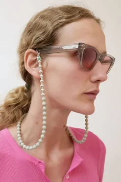 No.6 Store Brillenkette Silver Glasses Chain in Light Grey with Sage Thread