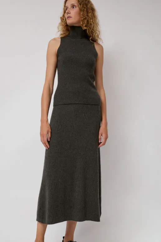 No.6 Store Cashmere Mock Collar Rib Top in Olive Melange