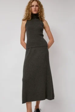 No.6 Store Cashmere Rib Semi Circle Skirt in Olive Melange