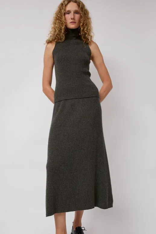 No.6 Store Cashmere Rib Semi Circle Skirt in Olive Melange