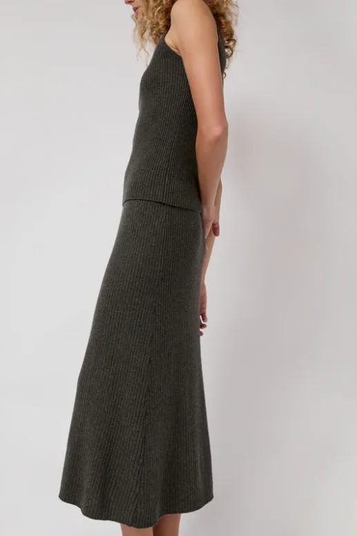 No.6 Store Cashmere Rib Semi Circle Skirt in Olive Melange