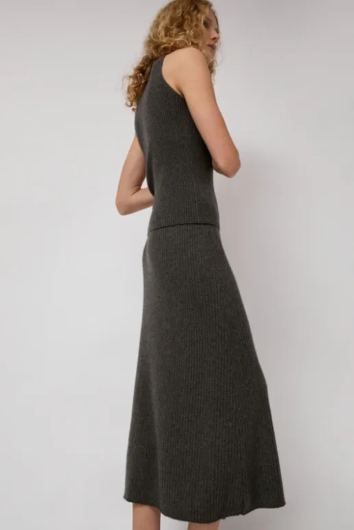 No.6 Store Cashmere Rib Semi Circle Skirt in Olive Melange