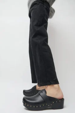 No.6 Store Charlotte Studded Clog on Low Base in Jet on Black Base