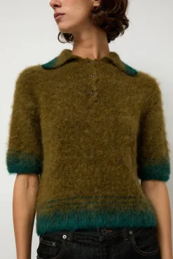 No.6 Store Compact Knit Polo in Olive and Green