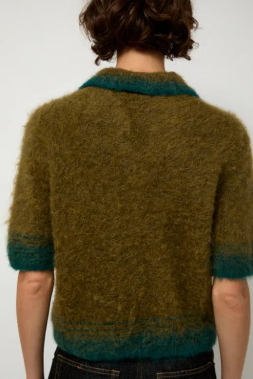 No.6 Store Compact Knit Polo in Olive and Green