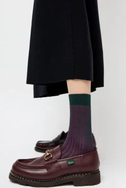 No.6 Store Contrast Stripe Viscose Socks in Grey with Fuchsia