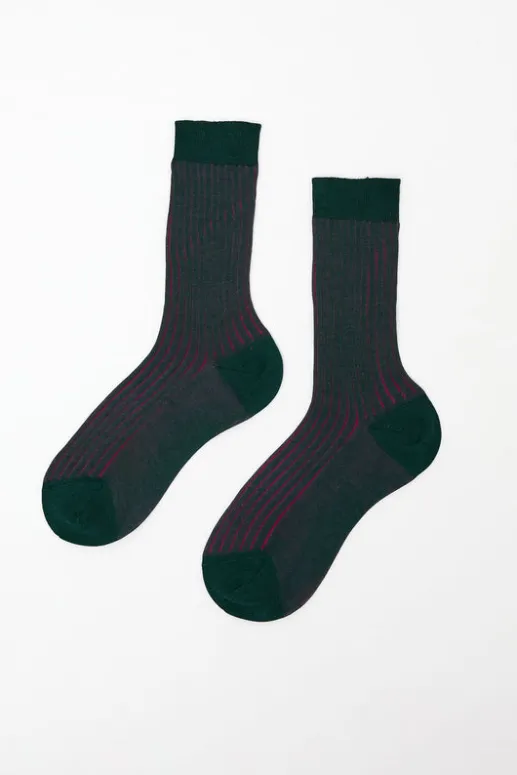 No.6 Store Contrast Stripe Viscose Socks in Grey with Fuchsia