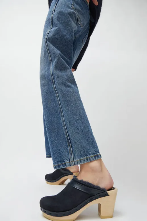 No.6 Store Dakota Shearling Clog on High Heel in Navy Suede and Night