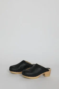 No.6 Store Dakota Shearling Clog on Mid Heel in Ink Aviator