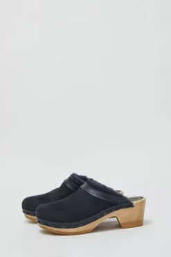 No.6 Store Dakota Shearling Clog on Mid Heel in Navy and Night