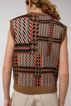 No.6 Store Dust Knitted Vest in Orange Mixed Checks