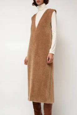 No.6 Store Eco Fur Deep V Dress in Camel