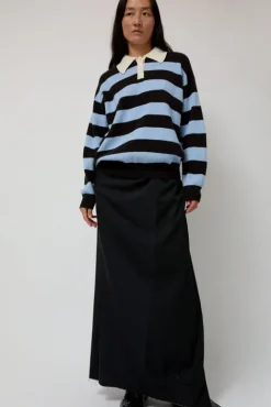 No.6 Store Edith Stripe Polo Sweater in Dark Brown and Pale Blue