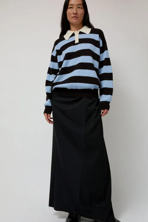 No.6 Store Edith Stripe Polo Sweater in Dark Brown and Pale Blue