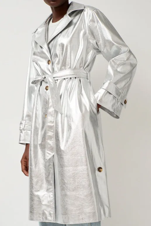 No.6 Store Emile Trench in Silver Faux Leather