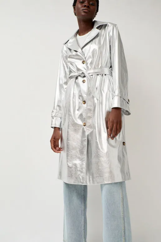 No.6 Store Emile Trench in Silver Faux Leather